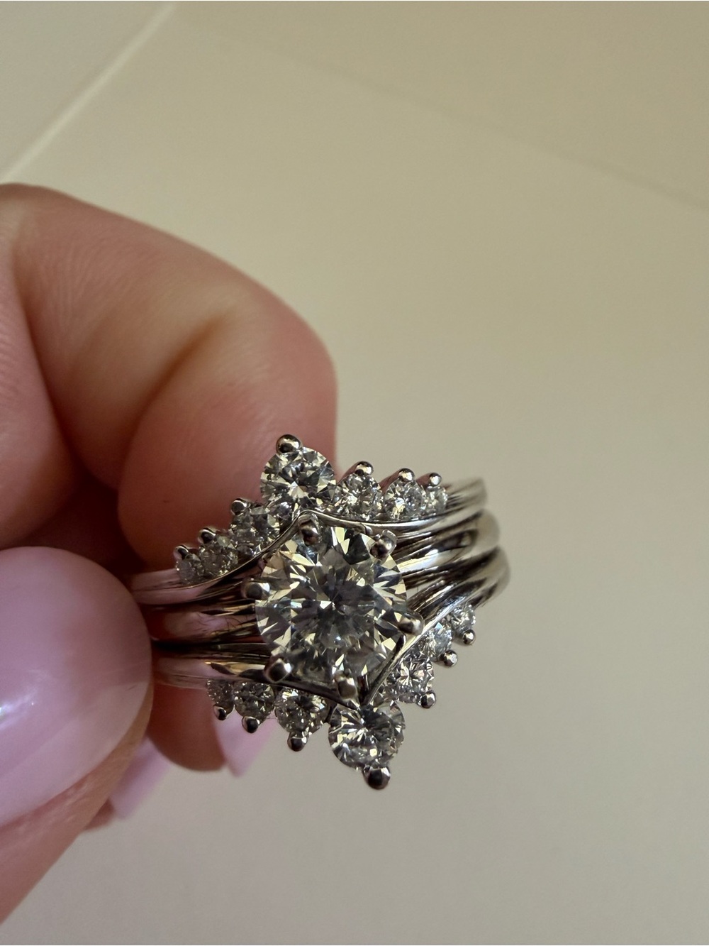 14k White Gold & Diamond Two Ring Bridal Set size 9 - Picture 15 of 15